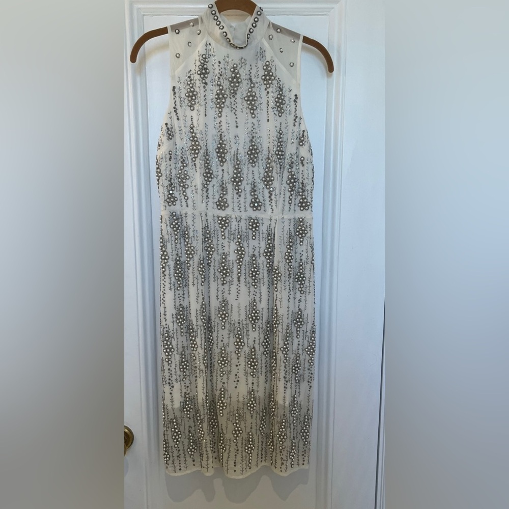 Incredibly detailed hand beaded white sleeveless dress size S